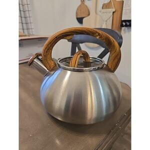 Brandani Stainless Steel Whistling Tea Kettle with Wood Handle Induction Safe